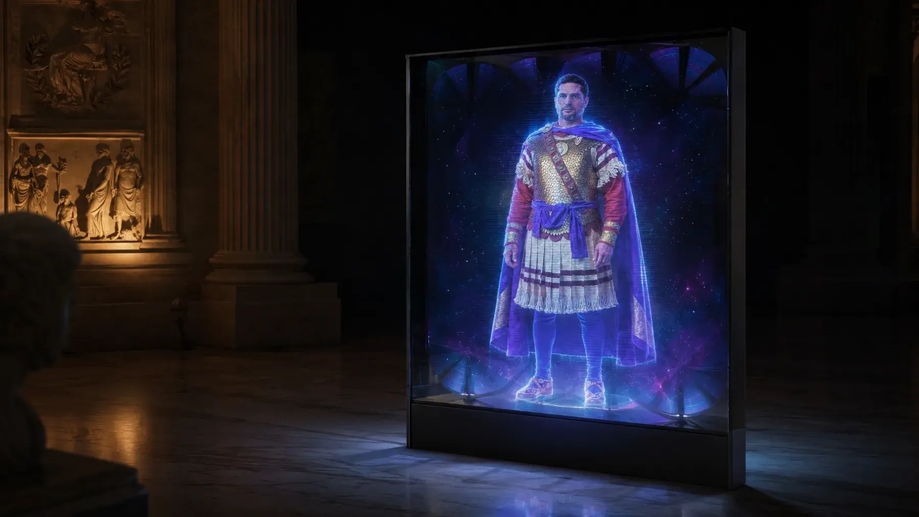 Valentinijan I kao digitalni lik na holografskom displayu u zatamnjenom prostoru